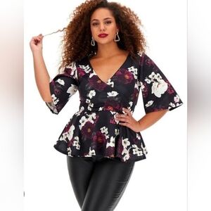 Simply Be Floral Scuba Peplum Wrap Top Size 32